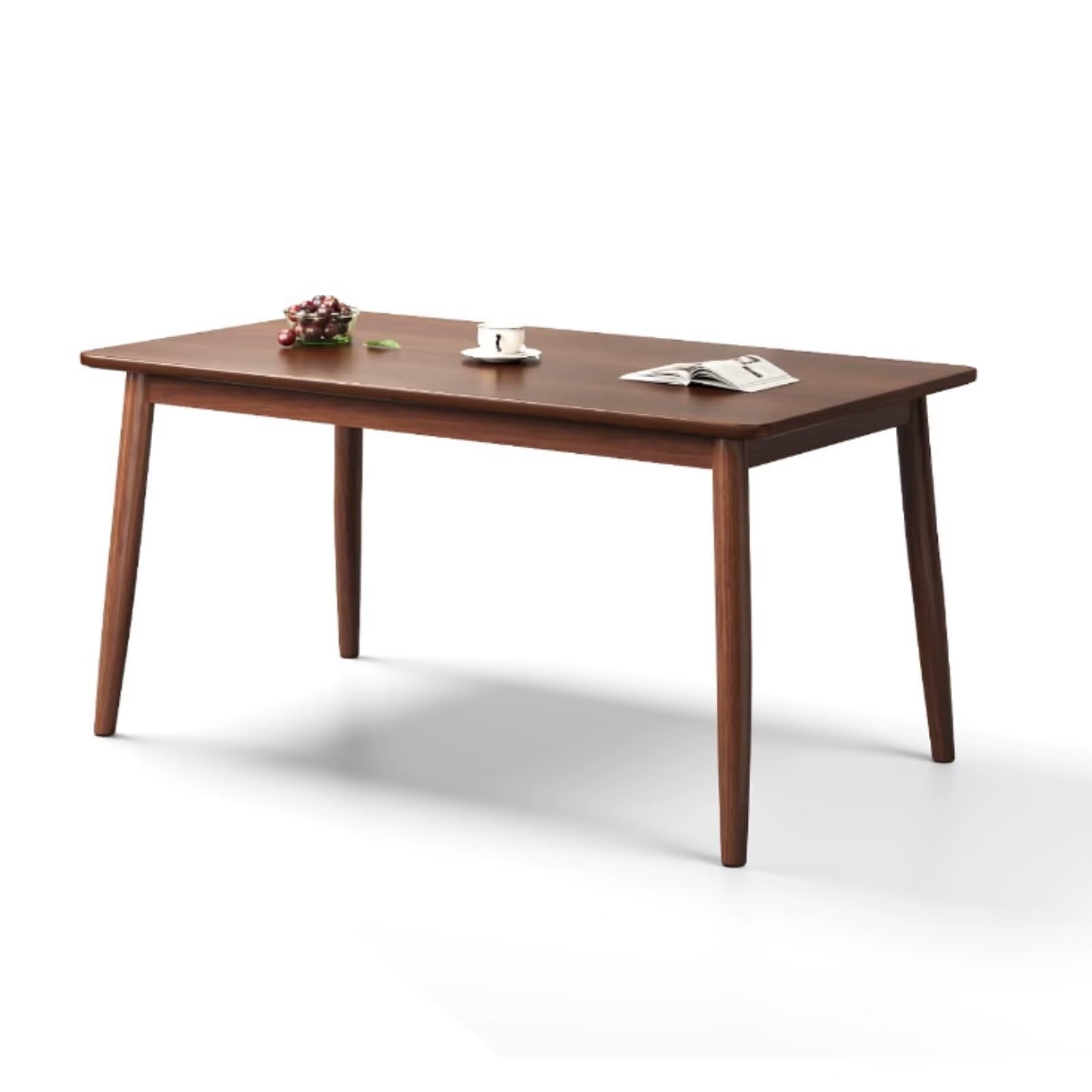 SwiftLink ダイニングテーブル 天然木製 無垢材 4/6人用 幅100/120/130/140/150cm 組み立て簡単 長方形 コンパクト ウォールナット オイル仕上げ 安定性強い 耐荷重150kg 広い天板 家庭用 単品 ミッドセンチュリー 【100*60*75cm】