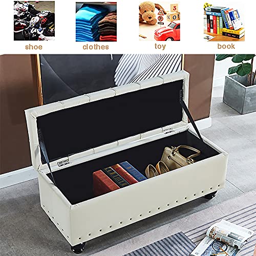 豪華な 収納 オットマン ベンチ,ベッド ベンチのフェイク レザー エンド パッド入りシート付き,プレミアム 装飾家具 フット スツール ソファ リビング ルーム ベッドルーム用-ブルー 60x40x45cm(24x16x18inch)