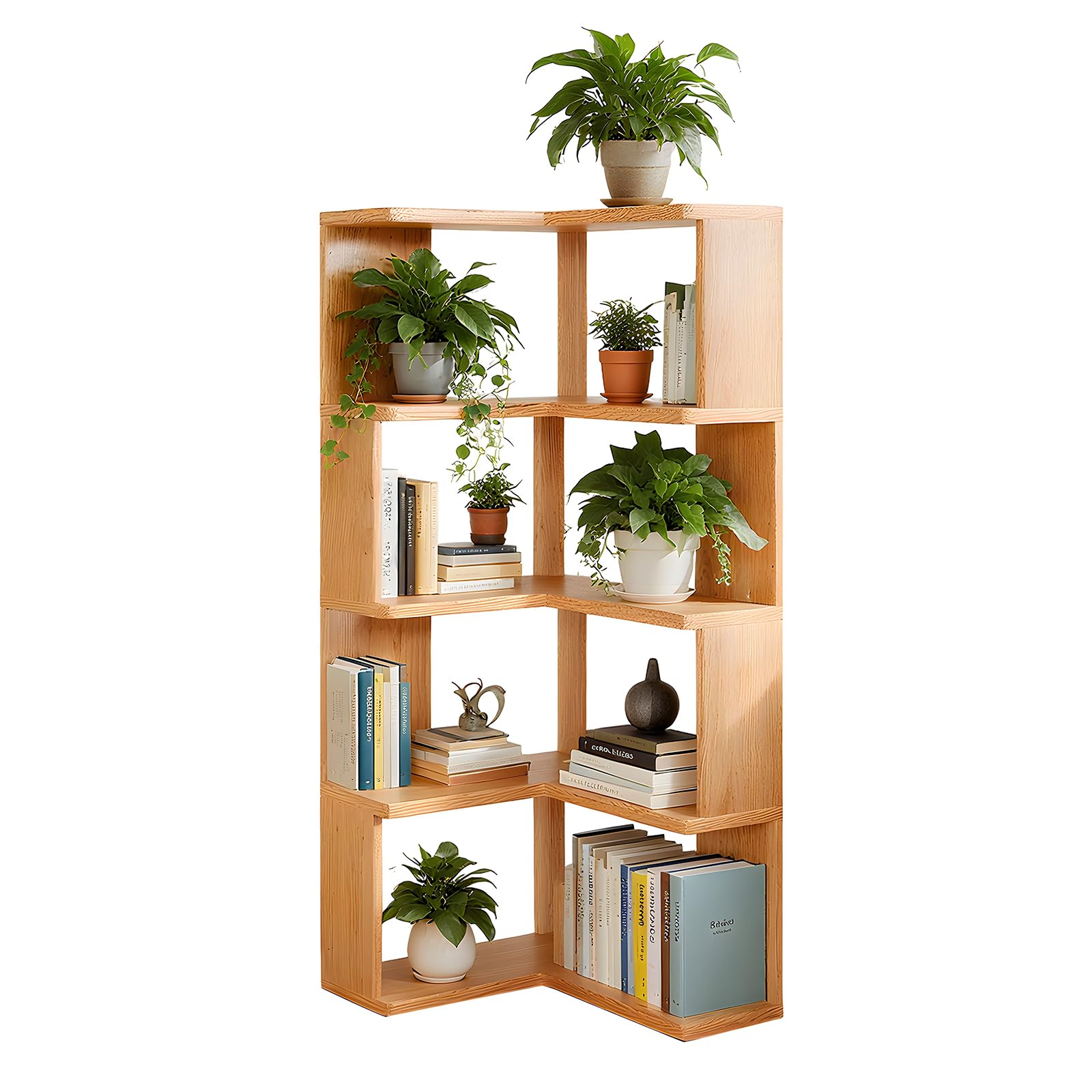 YASICA 本棚 大容量 おしゃれ 絵本棚 ブックシェルフ 漫画棚 オープンラック 本棚 コミック 5 段 コーナー収納 省スペース 強承重 木製 ホルムアルデヒドフリー 角丸め 安全性が高い 全面接地設計 安定性が高い 組み立て簡単 リビング ベッドルーム 書斎など多様な収納に対応 （40×40×130cm 木色）
