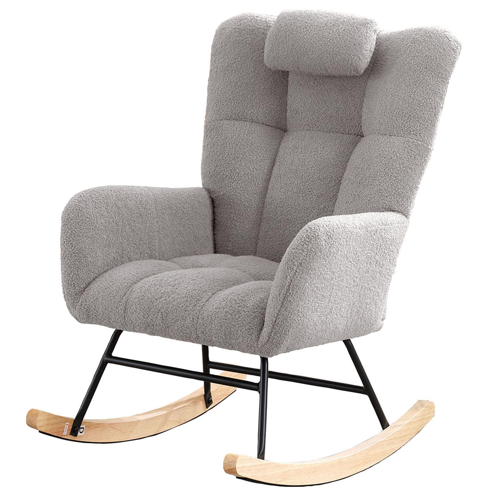 Mersybehe ロッキング チェア ロッキングチェア 室内 揺れる椅子 読書 椅子 ラウンジ リクライニング 一人掛け 懒人ソファ 大人用 疲れない いす ハイバック 寝室用 ベランダ ガーデン 客間用 北欧風 組み立て簡単 耐荷重136kg 屋内 屋外 兼用 通気性よい（幅64×奥行92×高91cm） (グレー)