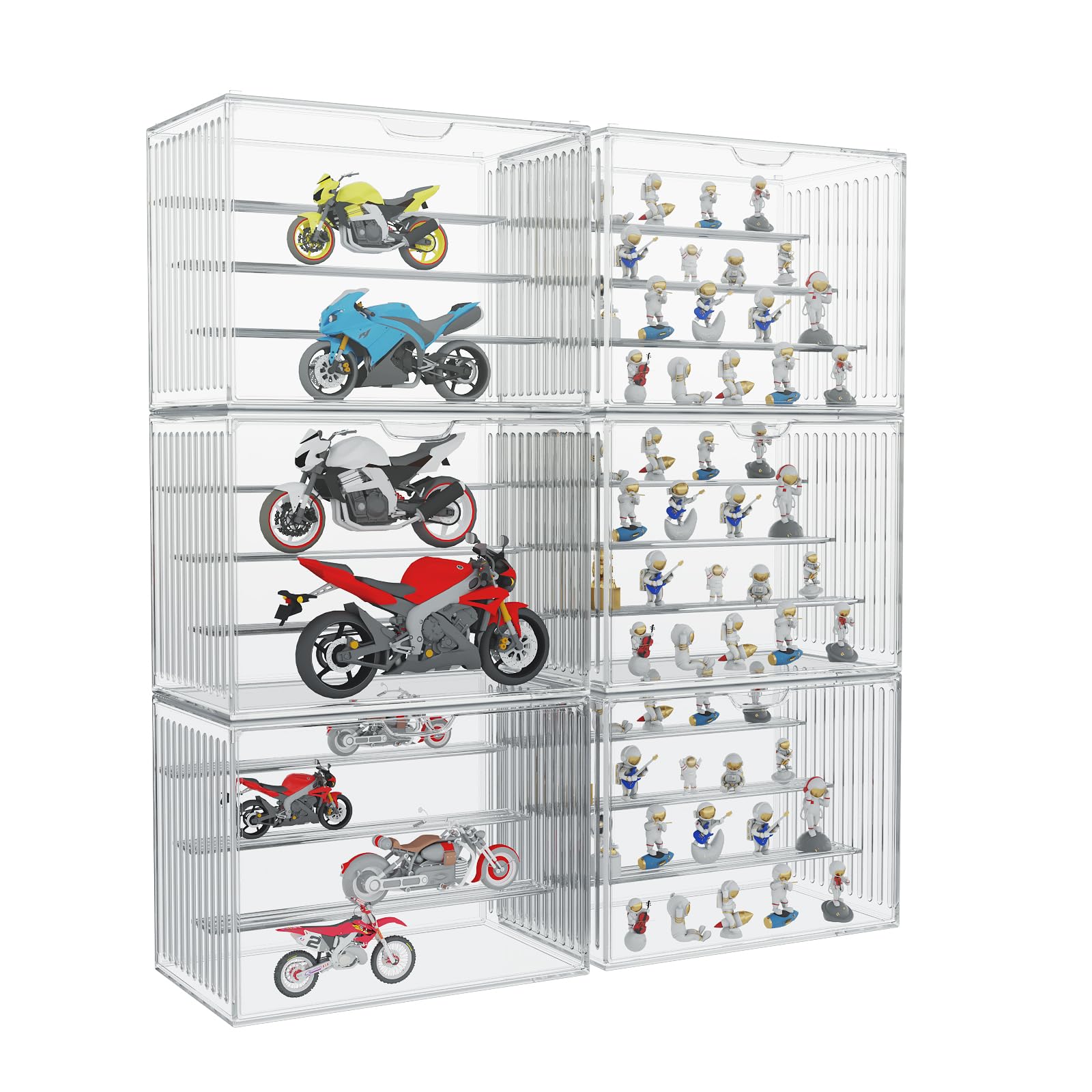 YASICA フィギュアケース 収納ボックス 6個セット コレクションケース フィギュア棚 ディスプレイラック クリア 積み重ね可能 大容量 組み立て式 工具不要組立 マグネット式扉 フィギュア ショーケース PET製 防水防塵 多用途 部屋 リビングルーム ダイニング 36*22*27cm （透明）
